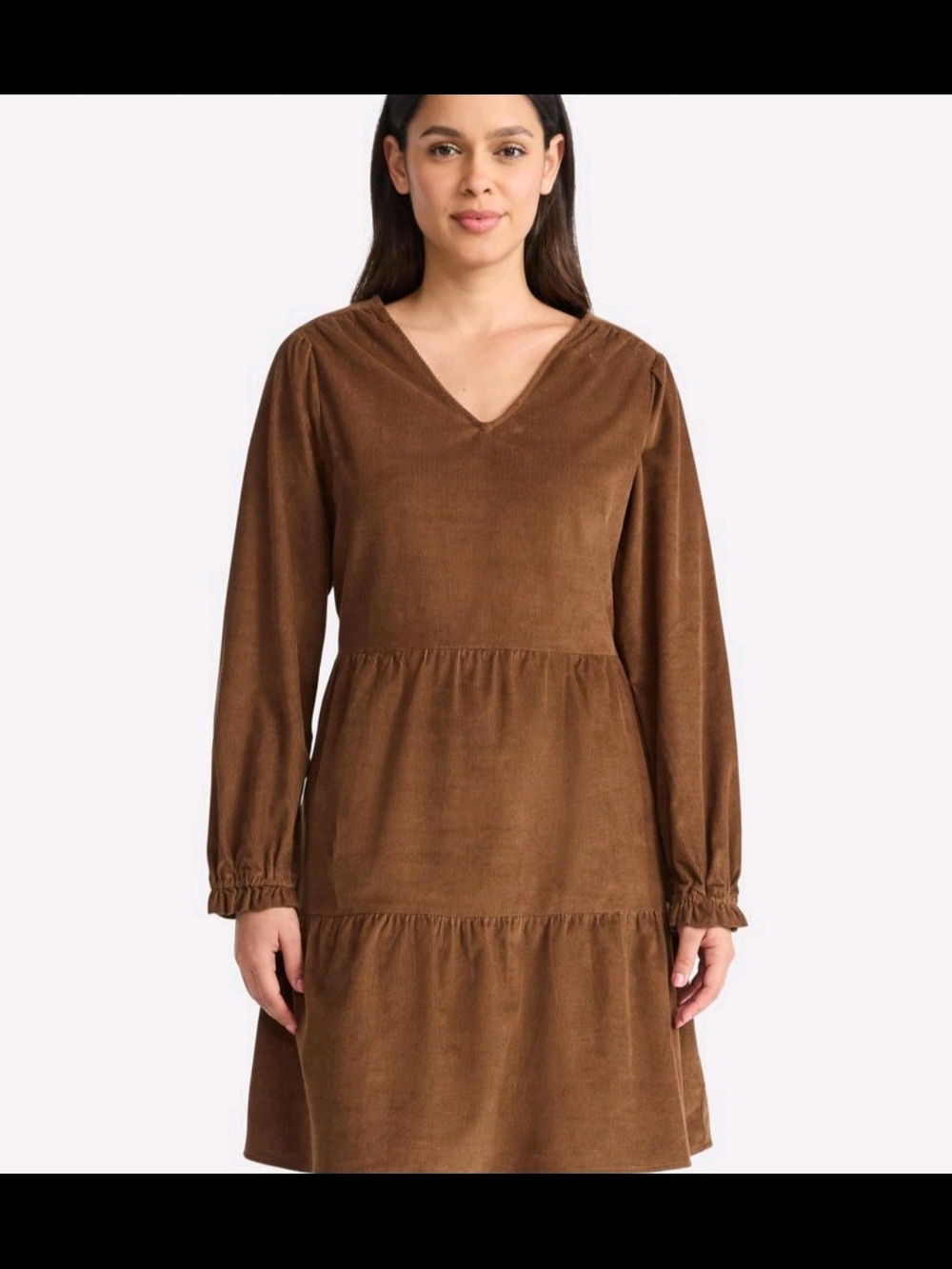Time and Tru Women's Tiered Corduroy Dress with Long Sleeves